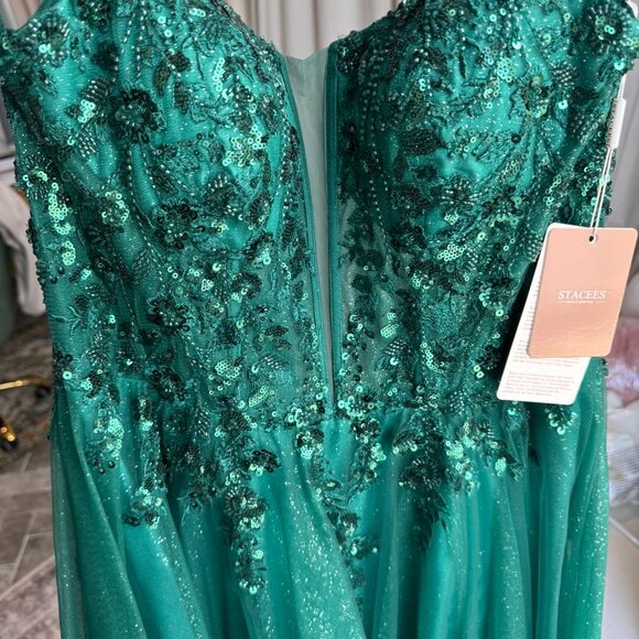 A-line gown with sweep train and vines + appliqued sequins - Picture 2 of 5